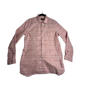 John Varvatos USA Slim Fit PInk Plaid Long Sleeve Business Casual Shirt Mens 16